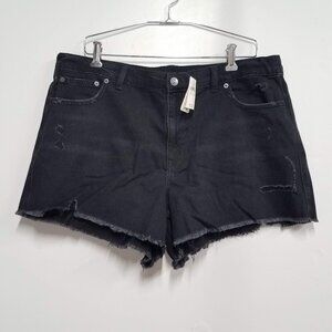 Aerie Daydream Black Distressed Jean Shorts Elastic Womens XL 0706-8442-063